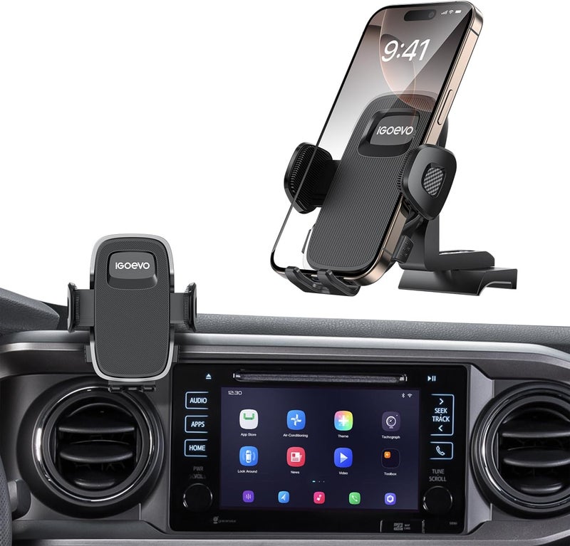 iGoevo Upgraded Tacoma Phone Mount for Toyota Tacoma 2016-2023, 3rd Gen Dashboard Clip Cell Phone Cradle, Adjustable Stand, Suitable for Most Smartphones - Image 1